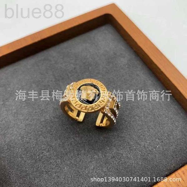 

band rings designer trendy cool style new beauty head double layer letter water diamond open ring female brass colorless index finger oho1, Silver