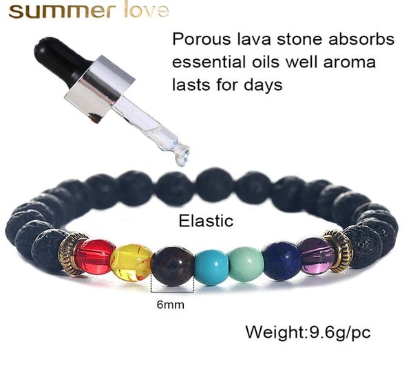 

6mm natural black lava stone beads bracelets diffuser elastic bracelet volcanic rock beaded hand strings yoga 7 chakra womne men b5915457