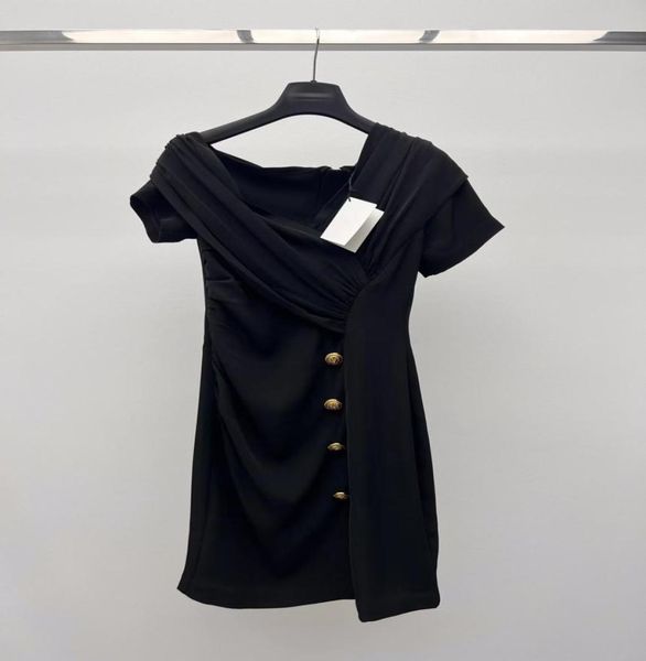 

milan runway dress 2023 new spring summer v neck short sleeve panelled designer dresses brand same style dress 0217024492872, Black