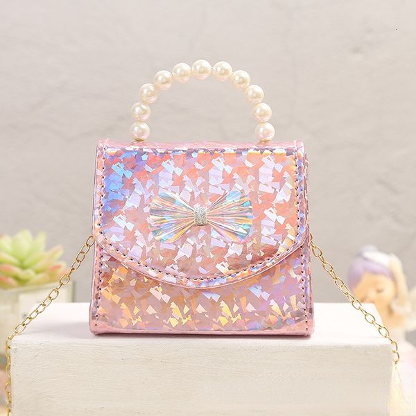 

handbags kids mini purse cute laser crossbody bags for baby girls coin pouch kawaii toddler pearl tote hand clutch bag 230823, Black