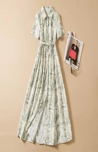 

summer highquality catwalk style print singlebreasted cotton dress1473808, Black