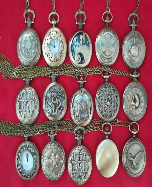 

whole 100pcslot mix 15 designs quartz watches chain bronze polished pocket watches pw1303132114, Slivery;golden