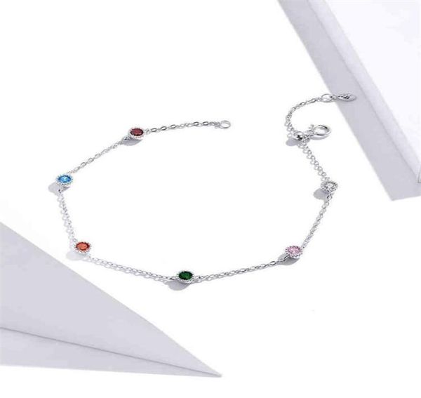 

21 5cm anklet 925 sterling silver romantic small round zircon charm anklet for women s925 ankle bracelet adjustable length 21101829257232, Red;blue