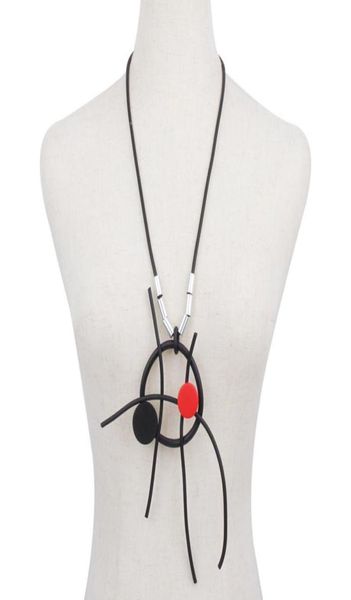 

red wood bead pendant necklace statement metal hollow tube chain rubber female light weight original jewelry chains5434516, Silver