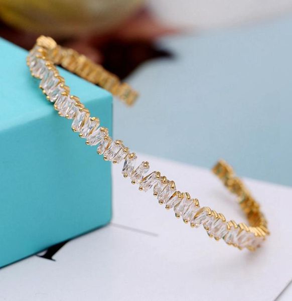 

shiny crystal cubic zircon cuff bangle platinum plated bracelets women girl gift marriage engagement party jewelry1056025, Black