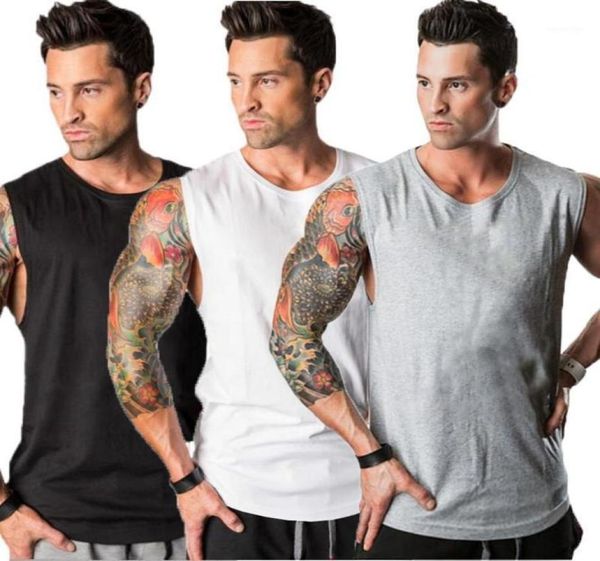 

3 pack running vest gym clothing bodybuilding fitness tank men workout sleeveless shirt summer solid cotton singlet18198432, Black;blue