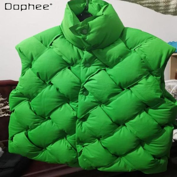 

women039s vests winter fashion woven pattern warm down vest jacket female green loosefitting fur cotton sleeveless ladieswomen8046319, Black;white