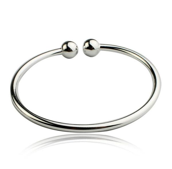 

wristband hand cuffs fashion jewley gift drop shipppingdouble ball silver bracelet women open bangle cuff2220856, White