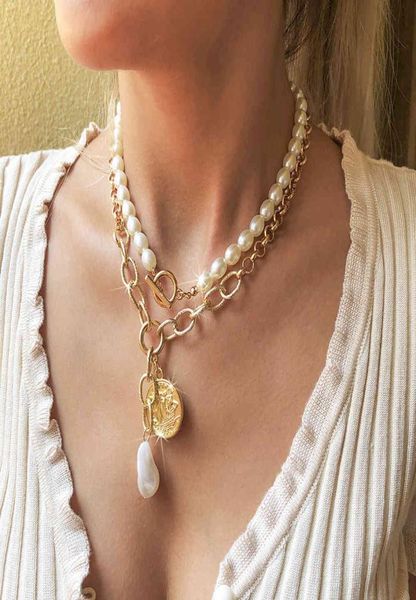 

pearl necklace for women039s neck chain 2021 cuban link choker multilayered punk gold portrait pendant necklaces jewelry7346037, Silver