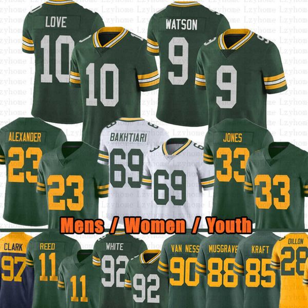 

10 love aaron jones jerseys jaire alexander watson mason crosby dillon jersey quay walker jayden reed luke musgrave charles woodson, Black;red