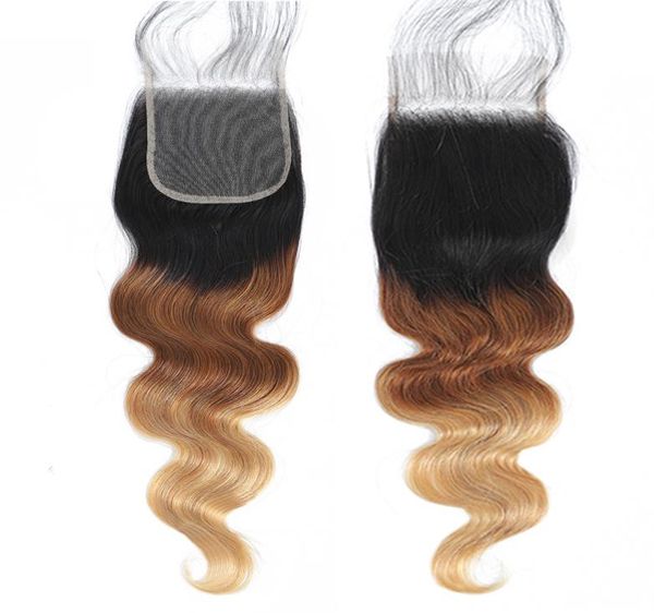 

ombre color closure brazilian lace closure body wave 1b427 human hair6904623, Black;brown