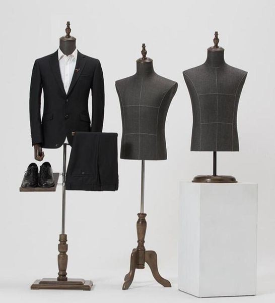 

2style male mannequin body half length model suit trousers pants rack display clothing store wood dase adjustable height one pie4841798, Khaki