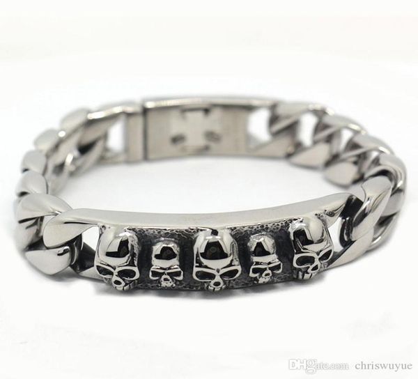 

stainless steel bracelet solid 15mm wide heavy men039s skeleton skull bracelet punk rocker ghost bangle biker jewelry bracelets4755841, Black