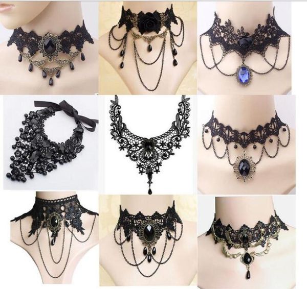 

halloween gothic chokers crystal black lace neck collares choker necklace vintage victorian women chocker steampunk jewelry g9629872, Golden;silver