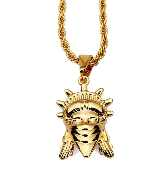 

fashion men charm hip hop necklace jewelry stainless steel long chain 18k gold plated statue of liberty pendant mens punk rock nec4801791, Silver