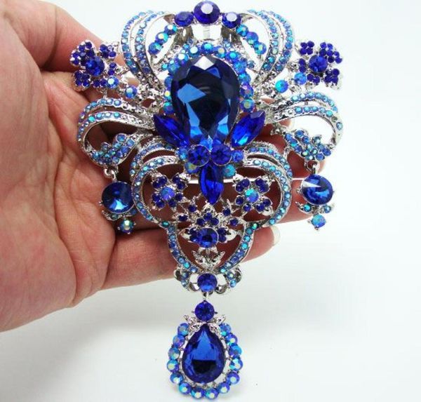

wholeretro classic 504quot flower pendant brooch pin blue rhinestone crystal3065005, Gray