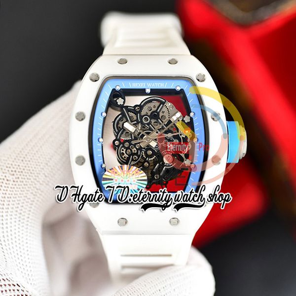 

z 055 japan miyota automatic movement mens watch white ceramic case skeleton dial blue inner ring rubber strap 2023 latest version eternity, Slivery;brown