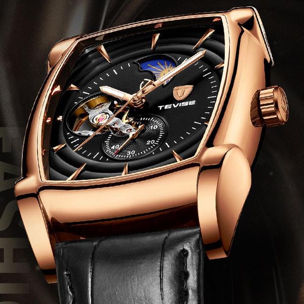 

luxury brand tevise automatic men watches mechanical watches tourbillon male self-winding sport wristwatch relogio masculino318y, Slivery;brown