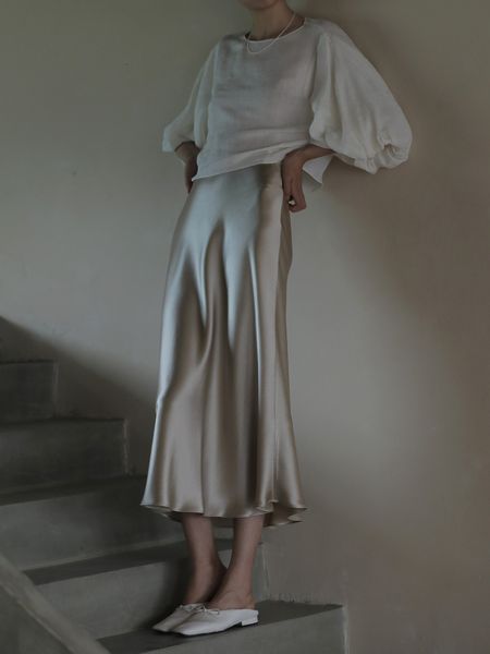 

skirts elegant women's skirts korean fashion satin silk aline skirt office black champagne long summer skirts woman fashion 230823