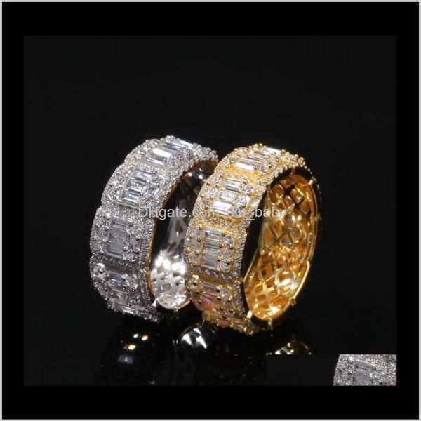 

rings jewelry drop delivery 2021 retro personality ladder zirconium couple gold plated hip hop square bling eternity wedding engag199s, Silver