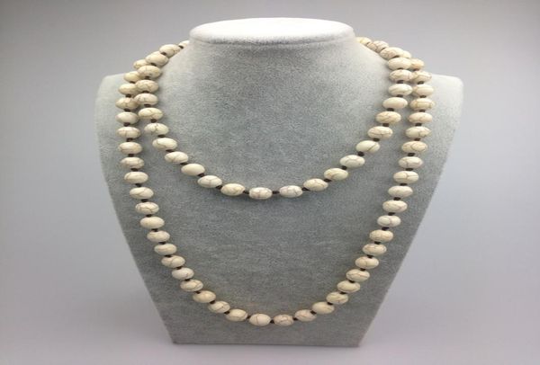 

st0011 10mm white turquoise knot 42 inch long stone beads women necklace handmade jewelry5091446, Silver