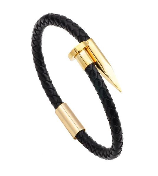 

luxury 18k gold plated stainless steel charm leather bracelet for men and women gift3420302, Golden;silver