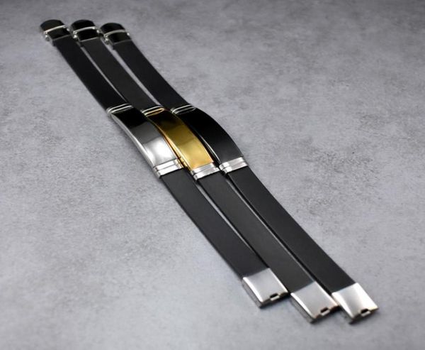 

black vintage bracelet for men silicone rubber bracelet stainless steel charm bracelets jewelry couple new year gift whole8512826, Golden;silver