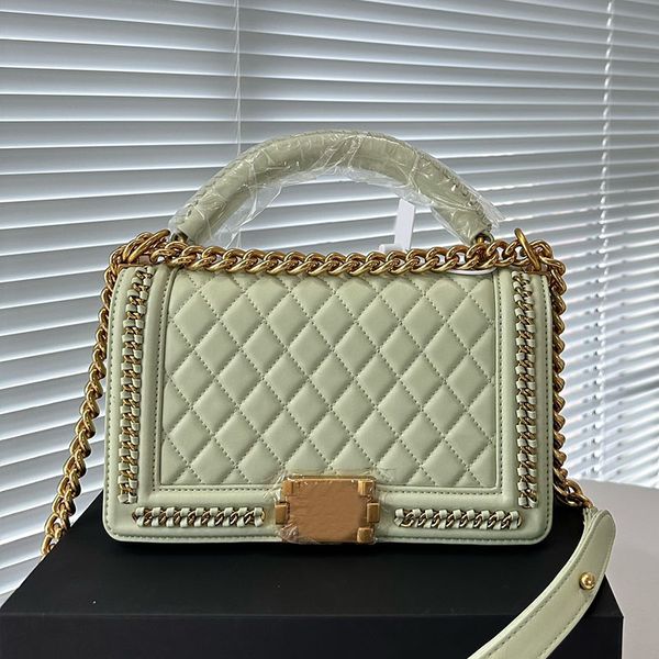 

6 colors vintage women designer boy flap bag with handle aged gold metal hardware chain adjustable leather strap medium crossbody shoulder h