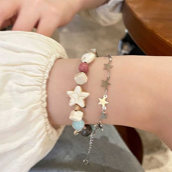 

starfish natural stone beaded bracelet for women's summer luxury and minimalist handicrafts for little people, friendly student dopamin, Black