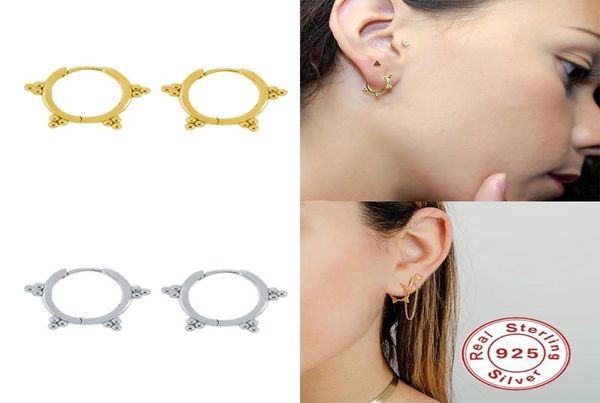 

aide 925 sterling silver circle beads hoop earrings for women gift vintage simple earrings fashion fine jewelry 353174, Golden;silver