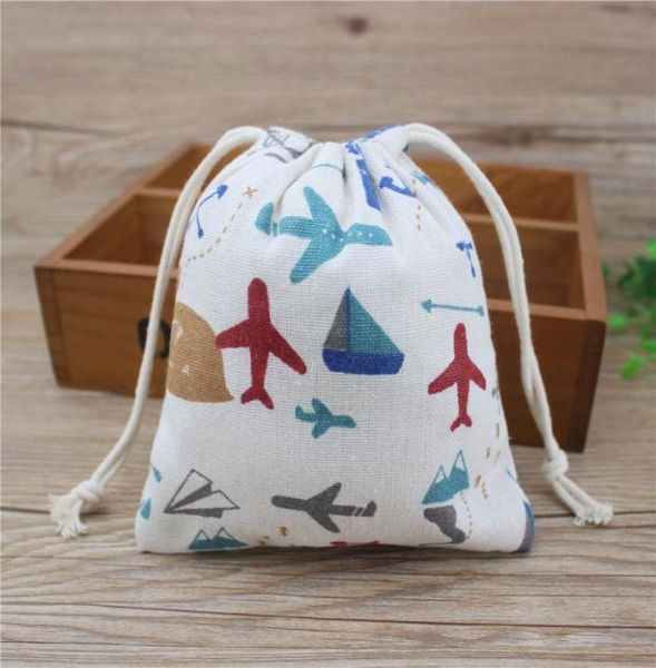 

airplane cartoon linen gift bags 9x12cm 10x15cm 13x17cm pack of 50 birthday party candy sack makeup jewelry pouch3701703, Pink;blue