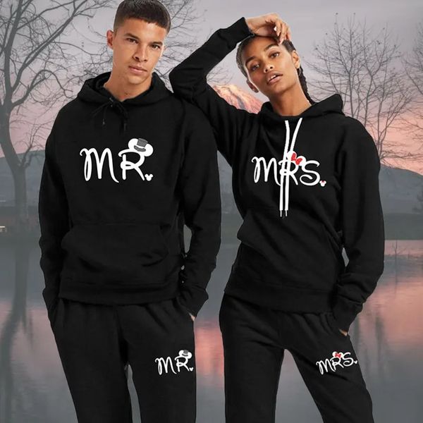 

men's tracksuits couple tracksuit mr mrs printed lovers clothes fleece hoodie long pants 2 pieces sets spring and autumn leisure clothi, Gray