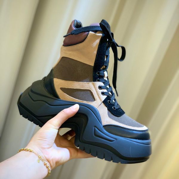 

women genuine leather nylon ankle boots thick platform wedge shoes with round head sneakers street style hip-hop high-shoes chunky luxury de, Black