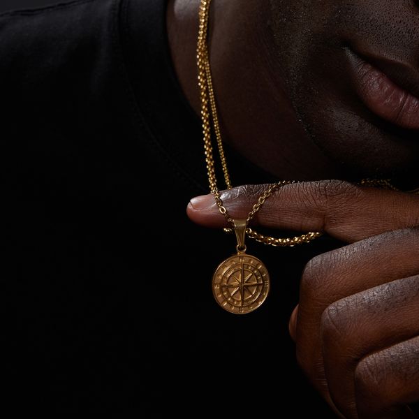 

pendant necklaces vnox compass for men layering stacked cuban figaro chain casual sailing holiday stainless steel boy collar 230822, Silver