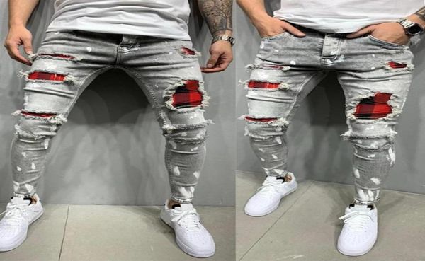 

large size s3xl fashion streetwear men jeans patchwork designer printed jeans men punk pants slim fit hip hop ripped male8765690, Blue