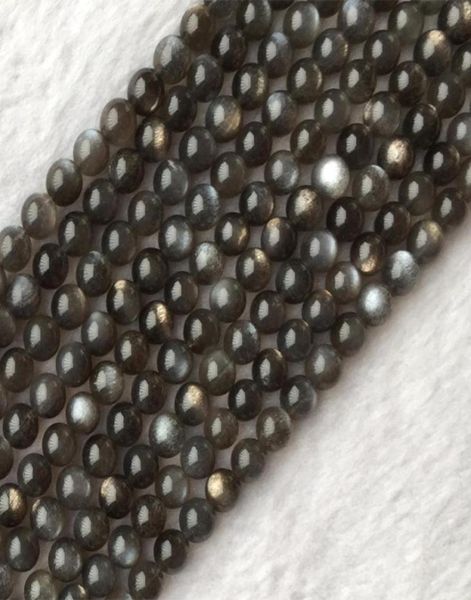 

real genuine natural gray black gold sunstone flash light round loose gemstone ball small beads 6mm 15quot 056231305319