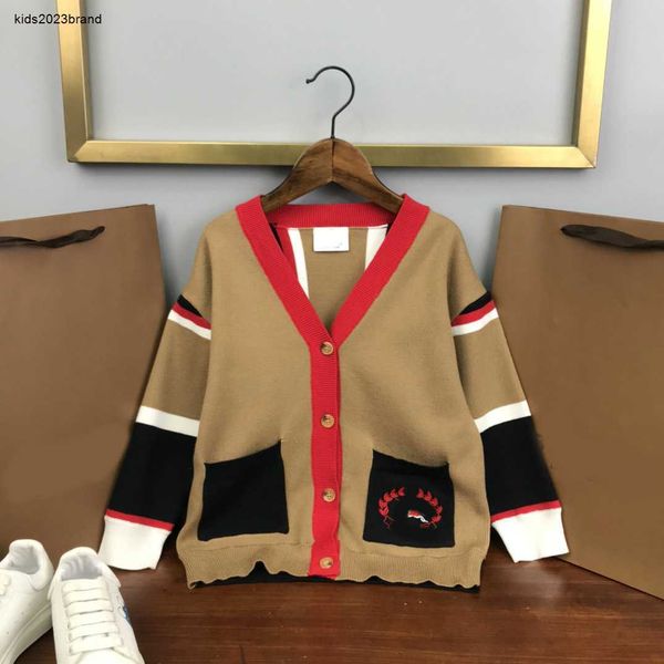 

designer kids cardigan fashion double pocket decoration baby sweater size 100-160 cm long sleeved v-neck knitted jacket aug22, Blue