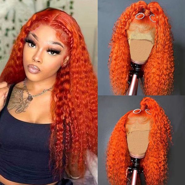 

Ginger Orange Curly Human Hair Wig 13x4 HD Lace Frontal Wig Black/red /brown /blonde Colored Transparent Synthetic Lace Front Wigs for Women, Customize