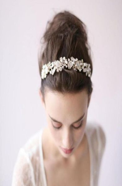 

elegant wedding tiaras beaded leaf cluster headband bridal headbands gold hair vine wedding headpiece bride hair accessories headp6478788, Silver