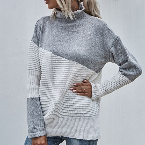 

womens sweaters turtleneck sweater women knit pull casual long sleeve color contrast patchwork pullover knitted autumn winter sweaters 23082, White;black