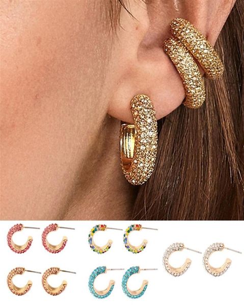 

fahshion round gold mini stud earrings colorful cshaped rhinestones copper earring bridal party jewelry for women j5529409053016, Golden;silver
