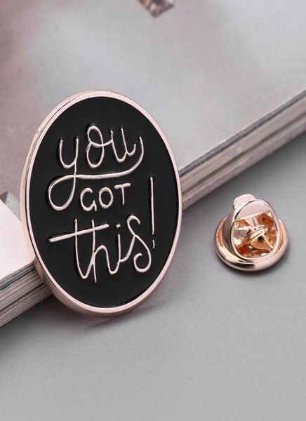 

whole 10 pcslot fashion enamel brooch you got this letters metal lapel badge pin for men women jewelry coat accessories 201004342664, Gray