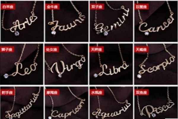 

fashion jewelry 12 zodiac signs letter pendants necklace womens ladies chokers sweater chain vintage twelve constellations letter 4695079, Silver