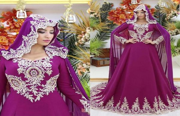 

vintage muslim evening dresses with appliqued v neck chiffon sweep train long sleeve formal party gowns custom made prom dress plu7188290, Black;red
