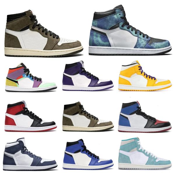 

1 1s men women jumpman basketball shoes 1s og lost found unc brown gold fuchsia green red fuchsia panda gold mocha bred shadow smo ppw, Black