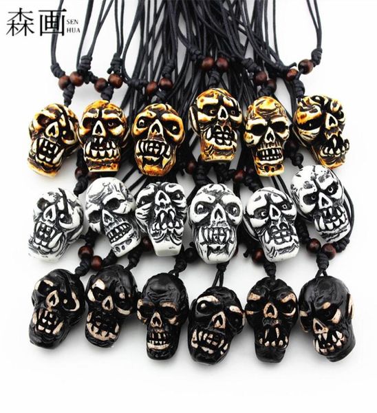 

fashion jewelry whole 18pcs imitation yak bone carved horror devil skull pendant necklace halloween skull necklace amulet gift5231486, Silver