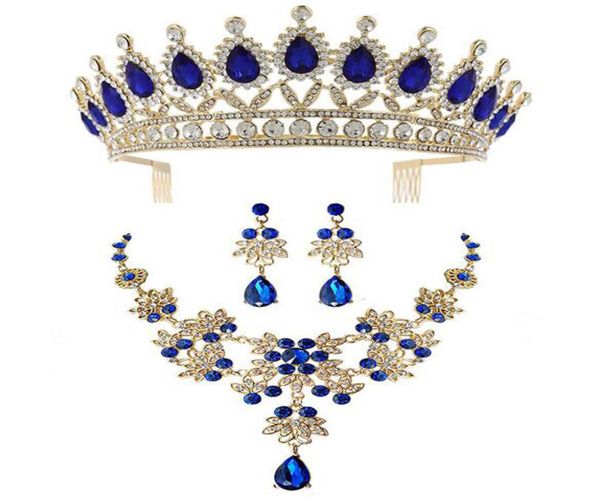 

designer headpieces bridal wedding party dress accessories crown necklaces earrings three piece designer diamond blue red green bi3992627, Silver