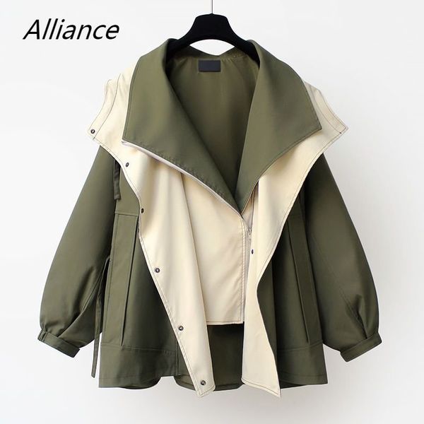 

women s suits blazers spring and autumn mid length trench coat hooded zipper loose jacket korean version fashion little chap windbreak women, White;black