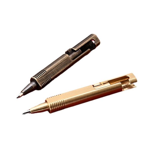 

mini pocket brass bolt action ball pen outdoor creative portable travel edc pen