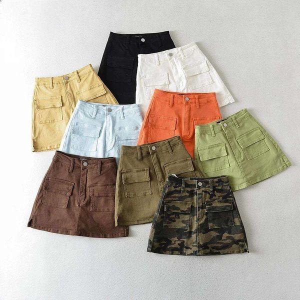 

double pocket hip skirt summer womens style fashion camouflage short trend, Black